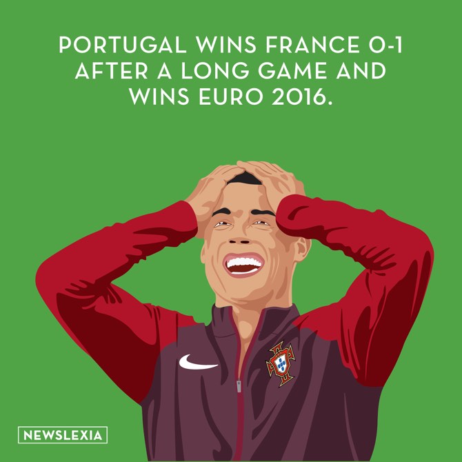 Portugal wins france 0-1 after a long game and wins euro 2016